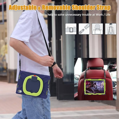 SCSVPN Case for iPad (A16) 11th Generation 11-inch 2025/10th Generation 10.9 Inch 2022, Full Body Shockproof Protective Cover with Pencil Holder, Rotating Stand & Handle, Shoulder Strap - Navy Green