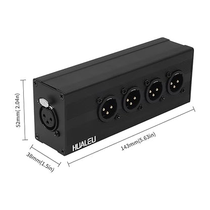 HUALEU 3Pin XLR 1 Female to 4 Male Splitter,4Way XLR Single Input to Four Output Parallel Connection Adapter,One Input to 4 Output Audio DMX Adapter