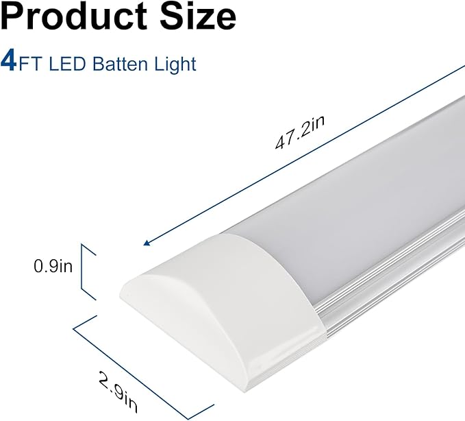 colmeguna 2 Packs 4FT LED Batten Light, Ultra-Thin Ceiling Surface Mounted Light, 40W, 4000K, IP20, LED Ceiling Lamp for Garage, Shop, Hallway, Office, Market, ver.2