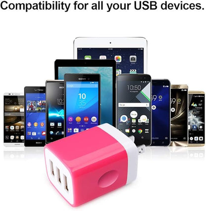 Wall Charger Adapter,USB Cubes,3Pack Universal Travel 3.1A 3 Muti Port Plug Charging Block Compatible with iPhone 16,15,14,13,12,11,SE,X,Plus,Samsung GalaxyS24,S23,S22,S21,S20 Plus,LG