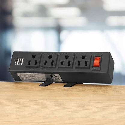 HHSOET Desk Clamp Power Strip, Desktop Power Outlet Clamp Mount with 2 USB Ports, 4 AC Outlets, Mountable Desk Outlet Removable Power Plugs with 6ft Cord.(4AC2USB-Black)