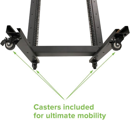 NavePoint 42U 2 Post Open Frame Server Rack with Casters for 19 Inch Equipment, Networking, and IT Devices, 2-Post Rack 330lbs Weight Capacity, Black