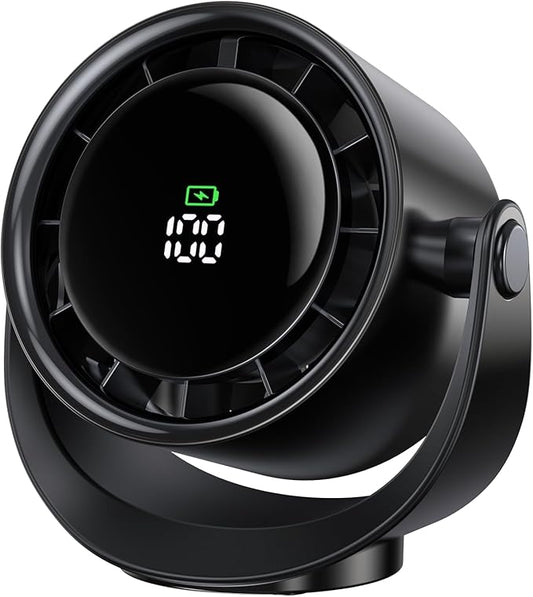 MORECORE Desk Fans for Bedroom, Strong Airflow Turbo Quiet Small USB Fan, 17hrs Running, 360° Rotate & 5 Speeds, 4000mAh Battery Operated Portable Fan with LED Display for Home Office Desktop-Black