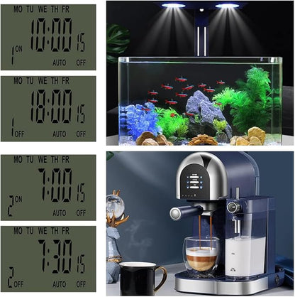 Digital Plug-in Timer Outlet Socket 20 on/Off Programmable Timer Switch 24 Hours 7 Days Programs and Countdown Energy Saving Timing Plug Socket (15A 1725W 115VAC)