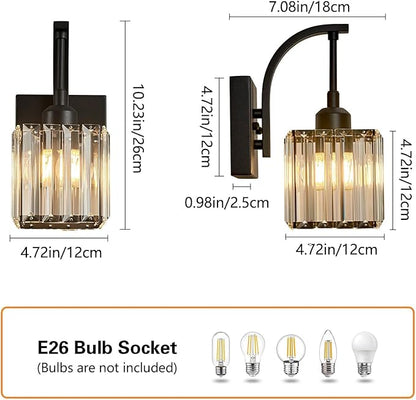 FDPBY Wall Sconces, Set of 2 Black Crystal Vanity Lights, Modern Wall Lamp for Bathroom, Hallway, and Makeup, Easy Installation