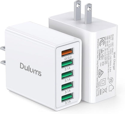 50W USB Wall Charger Block,2Pack 5-Port Charger Fast Charging Block QC 3.0 Multiport Box Brick Cube USB A Wall Plug for iPhone 17/16/15/14 Pro Max Plus, iPad,Galaxy, LG, Moto, Android Phones,AirPorts