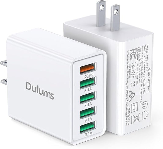 50W USB Wall Charger Block,2Pack 5-Port Charger Fast Charging Block QC 3.0 Multiport Box Brick Cube USB A Wall Plug for iPhone 17/16/15/14 Pro Max Plus, iPad,Galaxy, LG, Moto, Android Phones,AirPorts