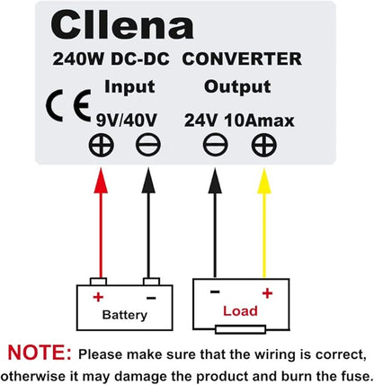 Cllena DC 9V-40V to 24V 10A Automatic Buck Boost Converter Step Down/Up Regulator Voltage Reducer Converter Waterproof Regulated DC Power Supply for Golf Cart Club Car LED Light