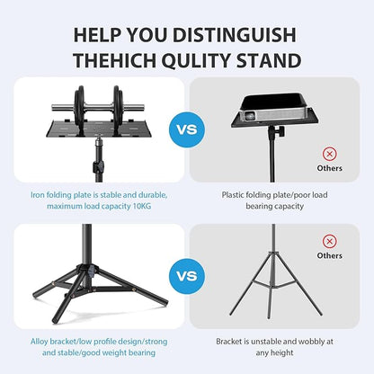 LEORFI Projector Stand Tripod, Laptop Tripod Stand, Foldable Portable Projector Floor Mount, Height Adjustable from 17.7" to 45.2", with Folding Plate, Capacity 22lb, for Outdoor Movies, Home, Office