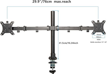 Elevon Dual Monitor Stand for 13-32 inch Computer Screens, Full Adjustable Two Screen Computer Monitor Arm, VESA Mount with C-Clamp/Grommet Base