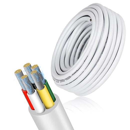 16 Gauge 5 Conductor Electrical Wire, 32.8 FT Low Voltage 16/5 Tinned Copper Stranded 5 Wire Cable, 16 AWG White Flexible Extension Power Cord for Automotive, LED Lamp, Outdoor Landscape Lighting Etc