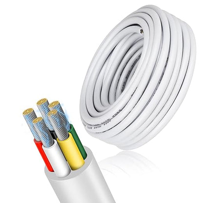 16 Gauge 5 Conductor Electrical Wire, 16.4 FT Low Voltage 16/5 Tinned Copper Stranded 5 Wire Cable, 16 AWG White Flexible Extension Cord for Sprinkler, Thermostat, Speaker, Irrigation, Automotive