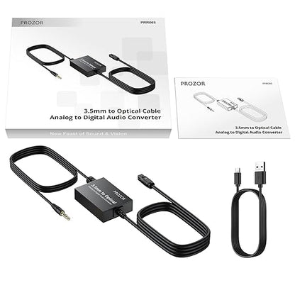 PROZOR 3.5mm to SPDIF Converter Analog to Digital Audio Cable ADC Adapter for Enhanced Sound Toslink Optical Output 3.5mm to Optical Cable for Gaming Consoles Computers and Projectors etc
