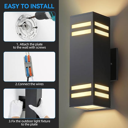 Zinola Dusk to Dawn Outdoor Lighting 2 Pack, Modern Outdoor Wall Lights Black Exterior Lighting Fixtures Wall Mount with E26 Base, Waterproof Sconce Outside Lights for House Porch, Bulbs Included