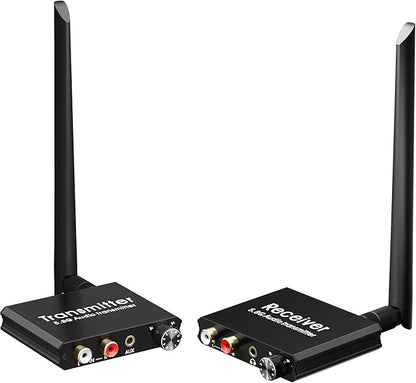 YEUGICEO 5.8GHz Wireless RCA AUX Audio Transmitter Receiver for TV Pojector,164Ft,9ms Latency, Volume Contral Knob, Used for TV Pojector to Activer Speaker Soundbar AMP