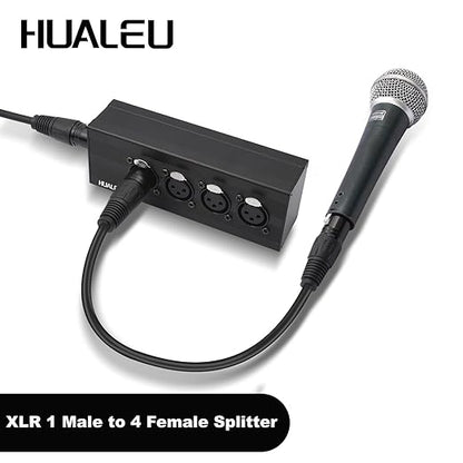 HUALEU 3Pin XLR 1 Male to 4 Female Splitter,4WAY XLR Four-Input and one-Output Parallel Connection Adapter,Four Microphone inputs Converted to one Output,4 in to 1 Out Aduio Splitter
