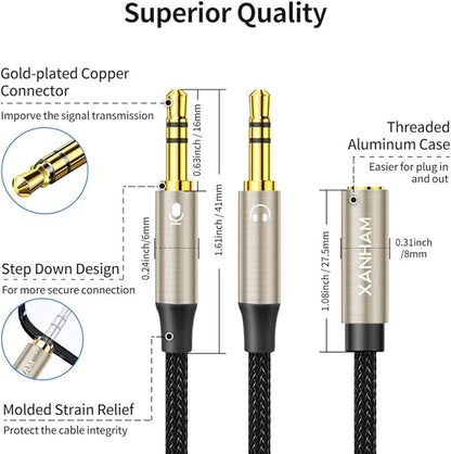 XANHAM 3.5mm Headphone Splitter for Computer Y Shape 1/8 Inch Aux 2 TRS Male to 1 TRRS Female Mic and Audio 4 Pole Headset Stereo Earphone Adapter Cable Cord Compatible with PC, Laptop, Gaming, etc