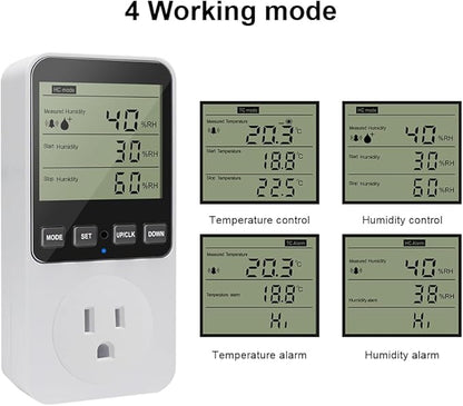 KETOTEK Humidity Controller Outlet Plug with Sensor, Digital Humidistat Switch 120V with Alarm for Greenhouse Mushroom Humidifier Dehumidifier