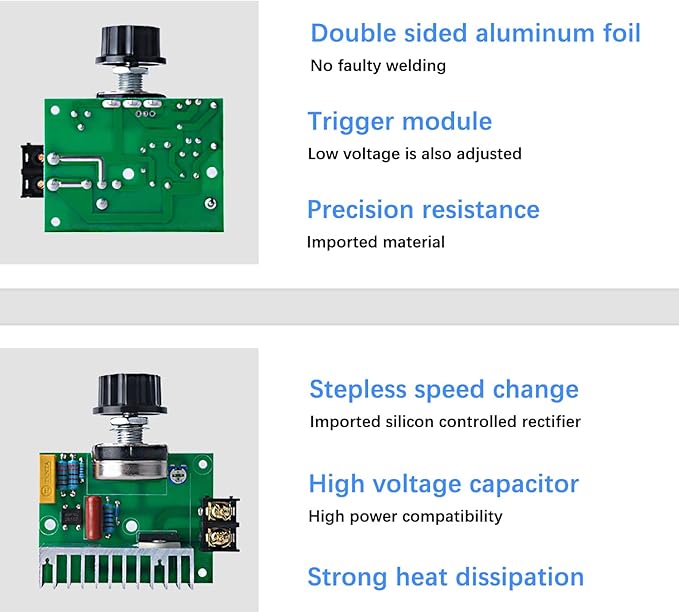 AC Variable Speed Controller, 120V~220V 15A 4000W SCR Voltage Controller for Router Fan Electric Motor Rheostat