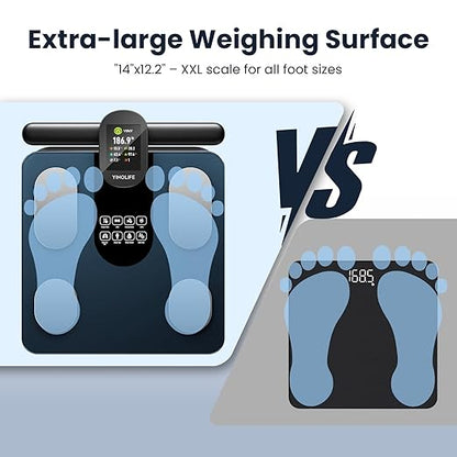 YINOLIFE Scale for Body Weight, 8 Electrode Smart Bathroom Scale with BMI Body Fat Muscle Mass 28 Full Body Composition, High Precision Digital Weight Scale with Handle Display, Rechargeable, 400 lbs
