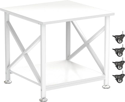 TQQDCI Printer Stand, 23.6 x 23.6 Inches Large Printer Stand with Storage Shelf, 2 Tier Printer Table for Home Office, Rolling Printer Cart with Industrial Wheels, Mini Fridge Stand Table, White