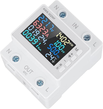 LCD Digital Energy Meter, Single Phase Energy Meter, Din Rail Electricity Usage Monitor, Power Usage Monitor AC170V~270V Power Voltage Meter(KWS-302WF)