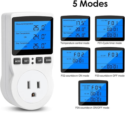 Diymore Digital Thermostat Temperature Controller Electric Digital RV Thermostat Heating Cooling Control Mode Timer 1800W 120V 15A Incubator Thermometer Reptile Thermostat Greenhouse Pool Thermometer