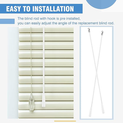Bokon 2 Pieces White Fiberglass Blind Wand Vertical Blinds Stick Replacement with Hook and Handle for Window Opener Accessory(48 Inch)