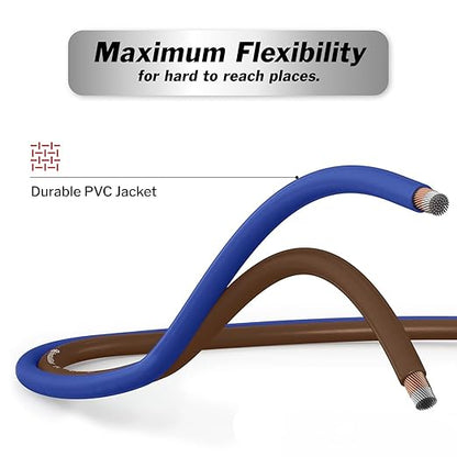 InstallGear 100ft 14 Gauge Speaker Wire with 12 Banana Plugs - Copper Clad Aluminum Cable for Clear Audio Sound - Easy-Install Car Speaker Wire and Home Theater Setup with Blue Black Jacket