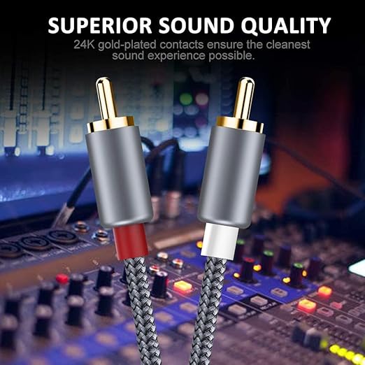 Goalfish RCA Cable, 6FT RCA Audio Cable [Shielded, Nylon Braided] Stereo 2RCA to 2RCA Male to Male Cord for Speaker, Subwoofer, Home Theater, HDTV, Amplifiers, Hi-Fi Systems, Car Audio-Grey