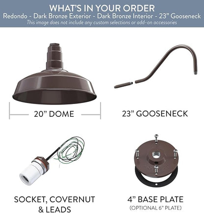 Steel Lighting Co. Large Outdoor Barn Light | Gooseneck Light Fixture | Made in America from 18-Gauge Steel | 20" Dome | 23" Gooseneck Dark Bronze Exterior/Dark Bronze Interior
