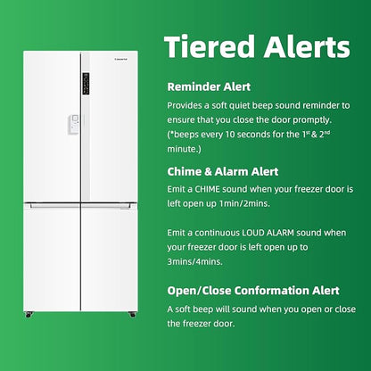 Freezer Door Alarm 1 Pack, Refrigerator Door Alarm When Left Open, Close Door Reminder, with 60/120/180/240 Seconds Delay Alert, Low/Loud 80 to 120 dB (Ivory White)
