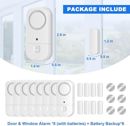 ANKOSHUN Door Window Alarm Sensors - Door Alarms for Kids Safety, Door Alarms for Home Security, for Home, Office, Store, Garage, Dorm Room, Apartment, RV, 8 Pack