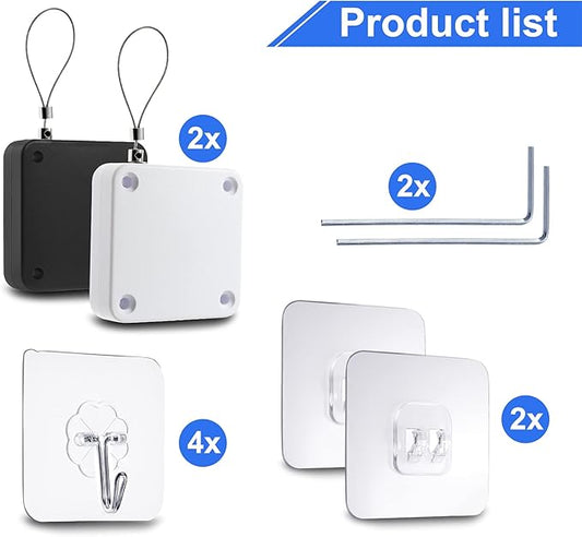 Rierdge Set of 2 Punch-Free Automatic Sensor Door Closer, Multifunctional Drawstring Auto Door Closer for Residential Commercial Bedroom Room Storm (Black & White)