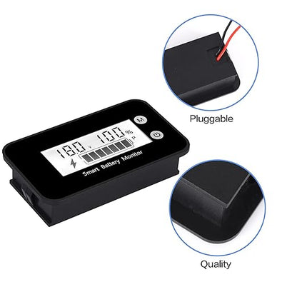 SUPNOVA Waterproof Battery Monitor with Bracket 7-100V,Car Motorcycle Golf cart Meter Digital Battery Capacity Remaining Capacity Percentage Tester with Buzzer Alarm and Temperature (White)