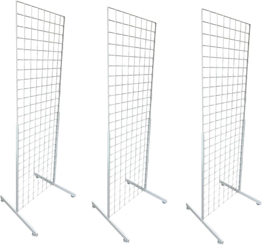 Only Hangers Heavy Duty 2' x 5.5' Gridwall Art Display Panel with EZ Slide-On Grid Legs - No Hardware or Tools Required - No Screws, Nuts, or Washers. (White Set of 3)