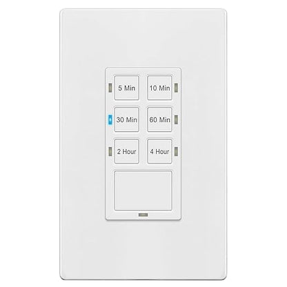 TG 4 Hour Countdown Timer Switch, Light Switch Timer for Bathroom Exhaust Fan, 5 min-2 Hours-4 Hours, Night Light LED Indicator, Neutral Wire Required, UL Listed, Screwless Wall Plate, White