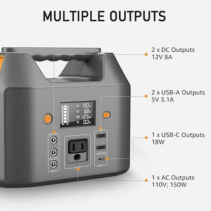 EnginStar Portable Power Station 150W 155Wh Solar Generator 110V 42000mAh Portable Power Bank w/AC Outlet, 6 Outputs External Battery Backup LED Light for Outdoor Camping
