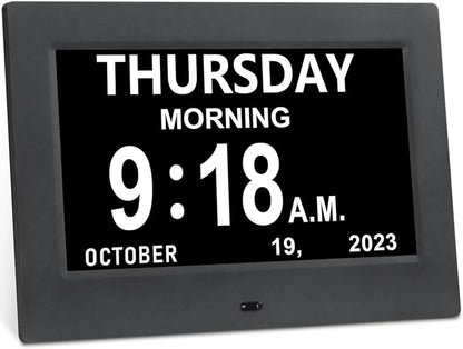 Irednolw 7inch Large Impaired Vision Digital Alarm Clock with Day and Time, Digital Day Clock for Seniors with Auto Dimming / 8 Alarms Clock