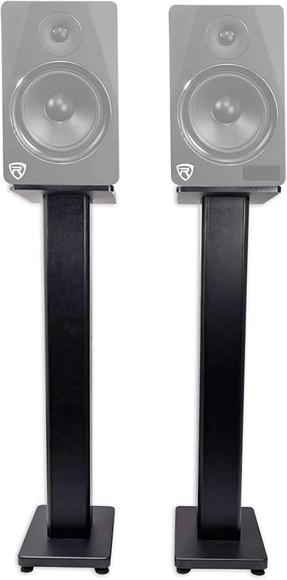 Rockville Pair RHT28 28 Inch Bookshelf Speaker Stands, 60 lbs Capacity, Surround Sound Home Theater, Premium Wood, Dual Top Plates, Sand-Fillable, for Audiophiles and Studio Monitors