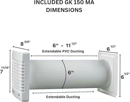 VENTS-US GK 150 MA-MV KIT – Easy to Install 6" Through The Wall Exhaust Fan with Exterior Backdraft Hood, 176 CFM – Removes Moisture, Harmful Fumes, Humidity, Odors, and Common Indoor Air Contaminants