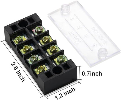MILAPEAK Terminal Blocks - 12pcs (6 Sets) 4 Positions Dual Row 600V 25A Screw Terminal Strip Blocks with Cover, Pre-Insulated 400V 25A 4 Positions Barrier Strip Black & Red