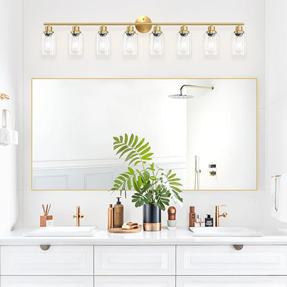 Guliaofo 8-Light Brushed Gold Vanity Lights for Bathroom, Lighting Fixtures Over Mirror with Clear Glass Shade, Modern Kitchen Light Fixtures Wall Lamps Sconce Light - E26 Base