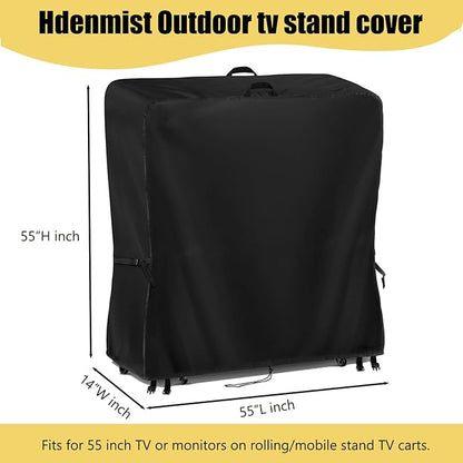 Hdenmist Outdoor TV Cover 55 Inch Weatherproof, Waterproof Outdoor TV Stand Covers for Rolling Mobile TV Stand Cart, Heavy Duty TV Screen Protector Covers for Outside-55”L x 14”W x 55” Inch(Black)