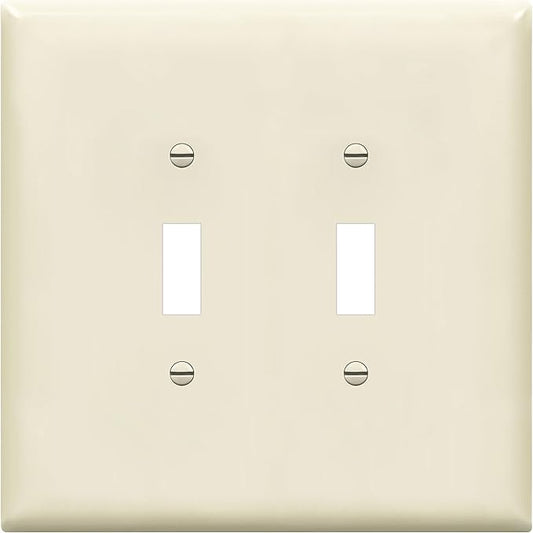ENERLITES Jumbo Double Toggle Switch Cover, Two Gang Light Switch Wall Plate, Gloss Finish, Oversized 2-Gang 5.5" x 5.5", Unbreakable Polycarbonate Thermoplastic, UL Listed, 8812O-LA, Light Almond