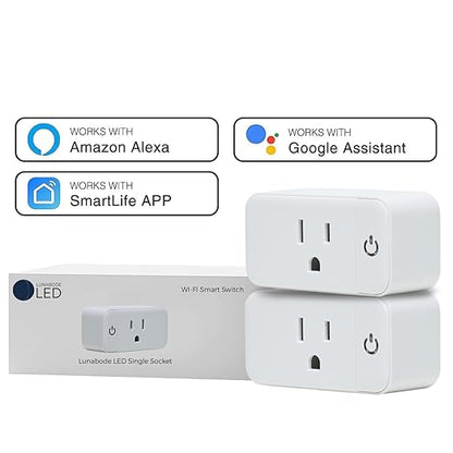 Lunabode LED Smart Plug - 2 Pack Smart Home 2.4G Wi-Fi Plugs Outlet Works with Echo, Alexa & Google Home | Smart Plug for Home with Timer, Remote,Voice & Group Controller | No Hub Required
