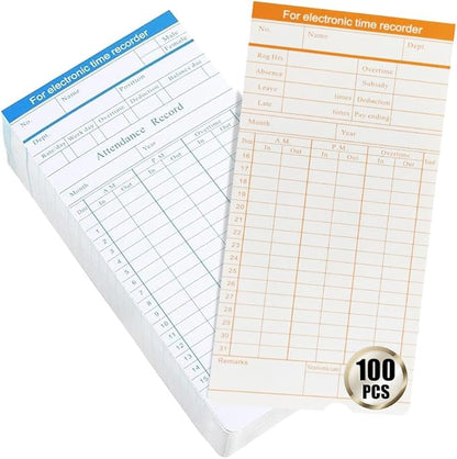 TooCust 100-Piece Time Cards for Employees, Monthly Time Cards 2-Sided, 2-Color Timecards for Time Clocks, Blue/Orange Print, 7-3/8 x 3-3/8 Inch