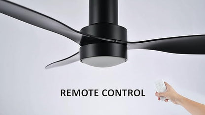 SMAAIR Ceiling Fan with Light and Remote Control 52 Inch, Flush Mount Ceiling Fans with Lights, Reversible, Noiseless DC Motors, Dimmable, Indoor Ceiling Fan for Bedroom, Living Room, Black