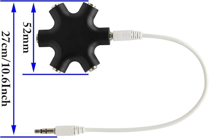 zdyCGTime Headphone Splitter, 6-Port Music Sharer, 3.5mm 6 Port Female Headset Adapter with 3.5mm M/M TRS Stereo Plug Cable (Black)