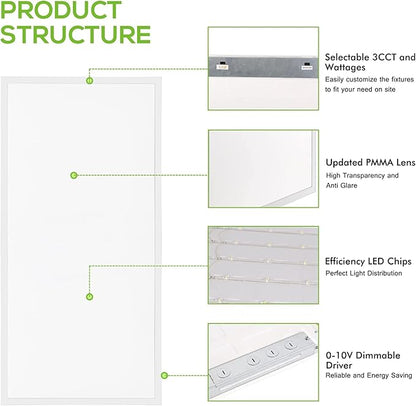 hykolity 2x4 FT LED Flat Panel Troffer Light, 40-50-60W, CCT Selectable 4000K-5000K-6500K Drop Ceiling Office Lights, 115LM/W, 0-10V Dimmable Ultra Slim Recessed Back-lit Fixture, 6 Pack